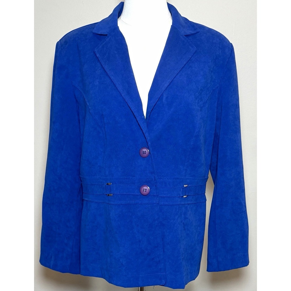 Elementz Royal Blue Microfiber Button Front Blazer Jacket Women's Size L Pockets